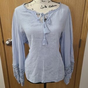 NWT Lucky Brand Boho Crochet Coastal Grandma Tassel Tie Top